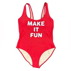 Old Navy Red & White "Make It Fun" One Piece Swimsuit (Size XL)